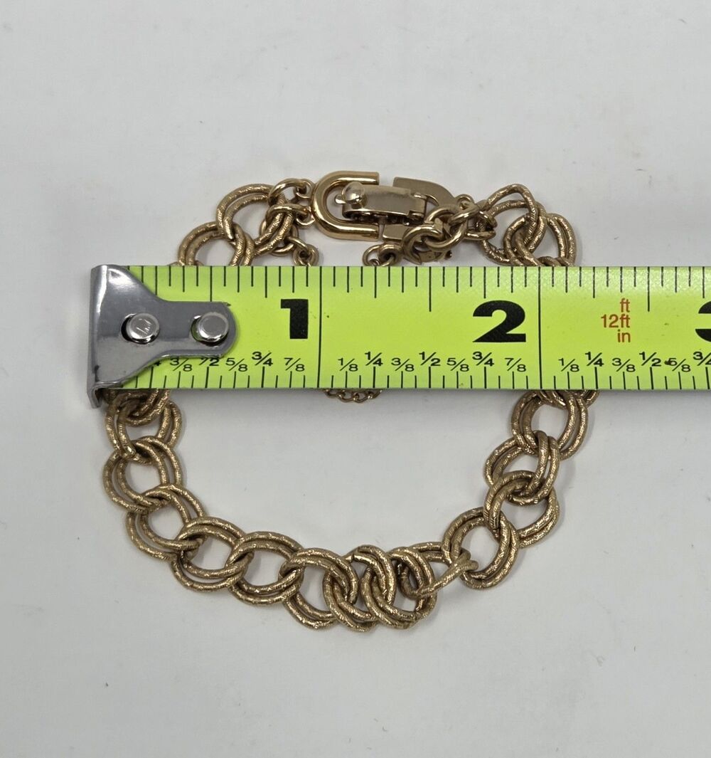 Monet Vintage Gold Tone Double Link Textured Chain Bracelet Safety Chain 7" - Picture 6 of 7